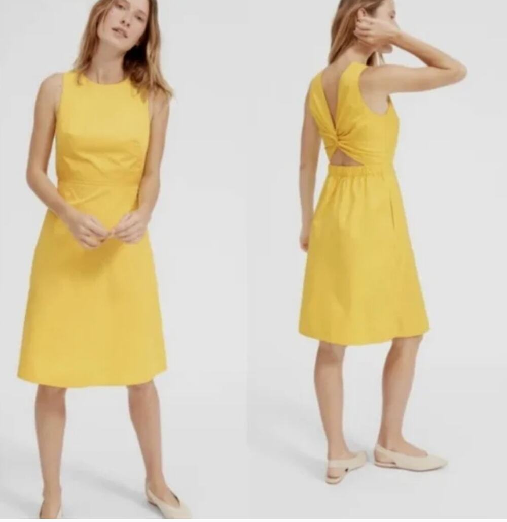 Everlane The Clean Cotton Twist-back Dress in Lemon Canary Yellow Size 12